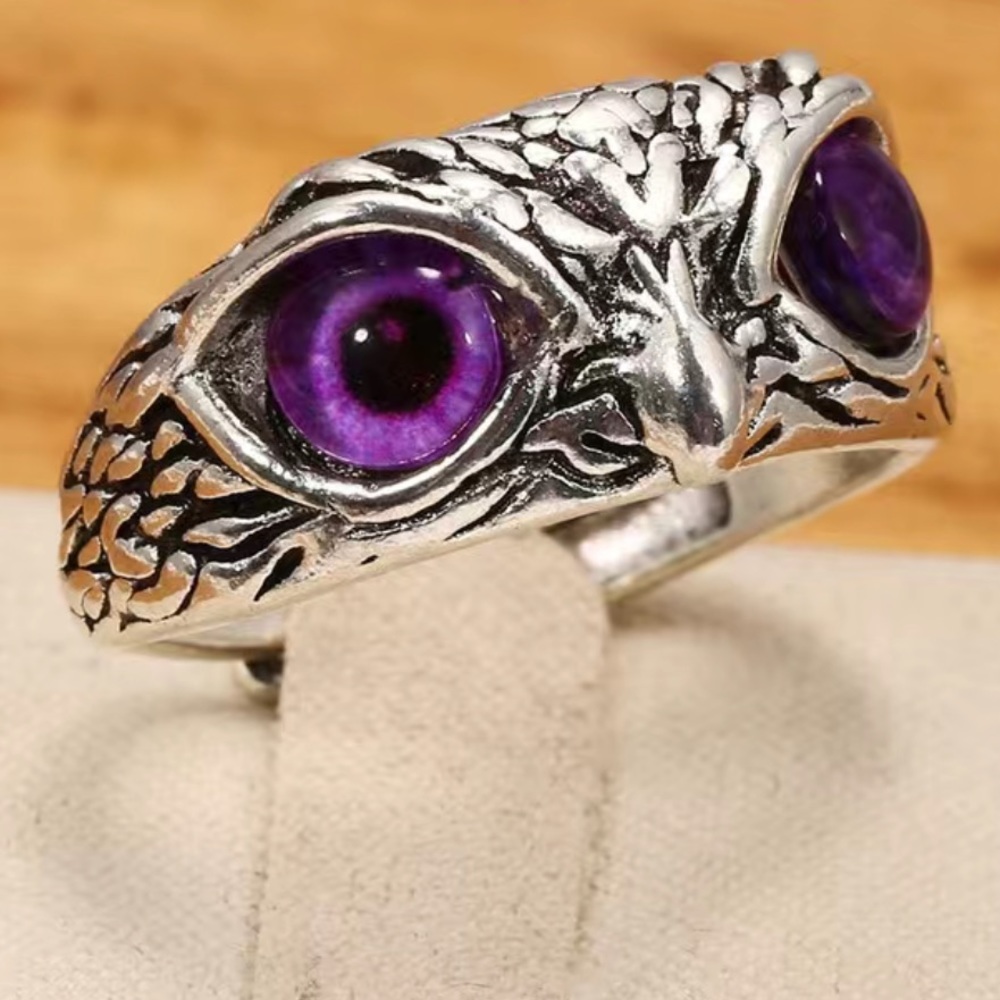 Brand NEW Purple Demon Eye Antique Alloy Owl Ring